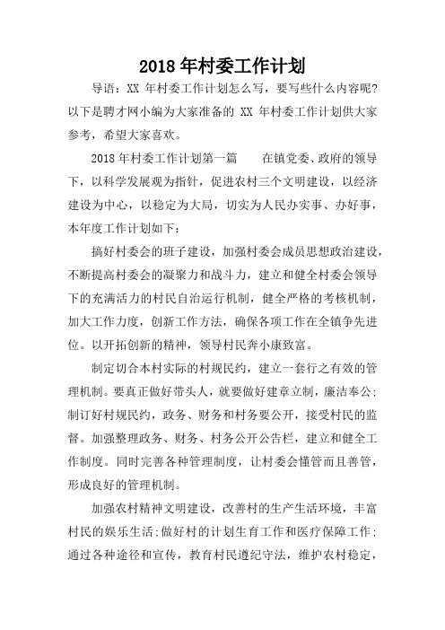 2018年村委工作计划