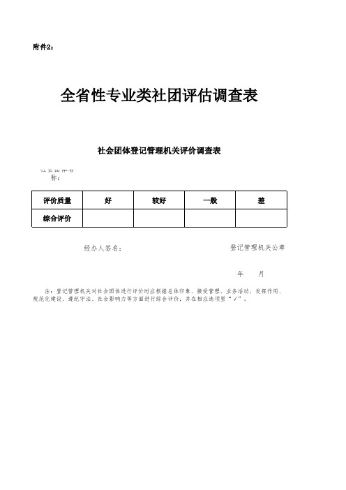 全省性专业类社团评估调查表