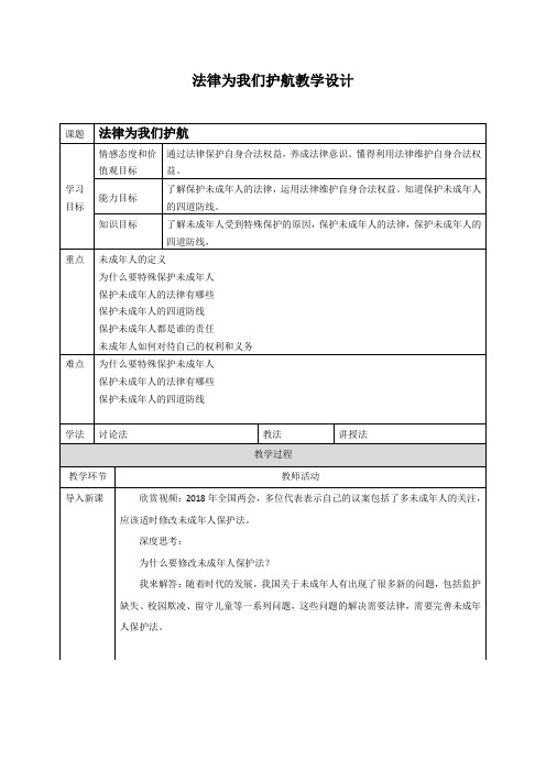 [优选]人教版《道德与法治》下册第十课第一框法律为我们护航 教案共3篇