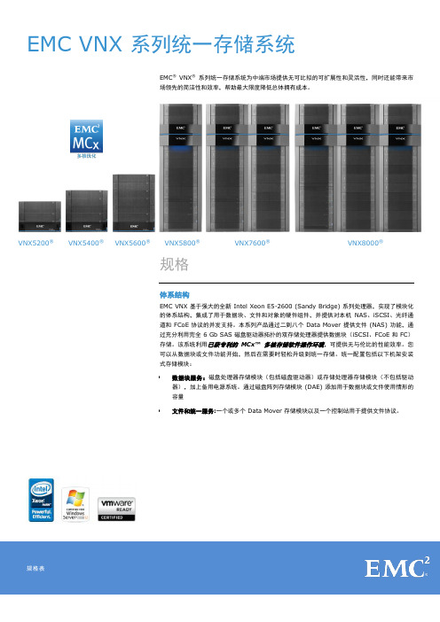 规格表：EMC VNX 系列统一存储系统 (2)