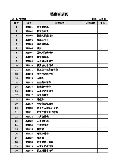 档案目录表DOC模板