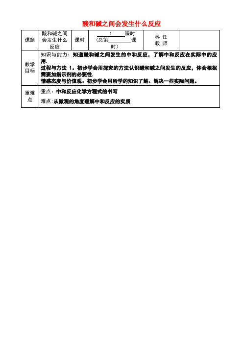 九年级化学下册第10单元酸和碱10.2酸和碱之间会发生什么反应(第1课时)教案新人教版(new)