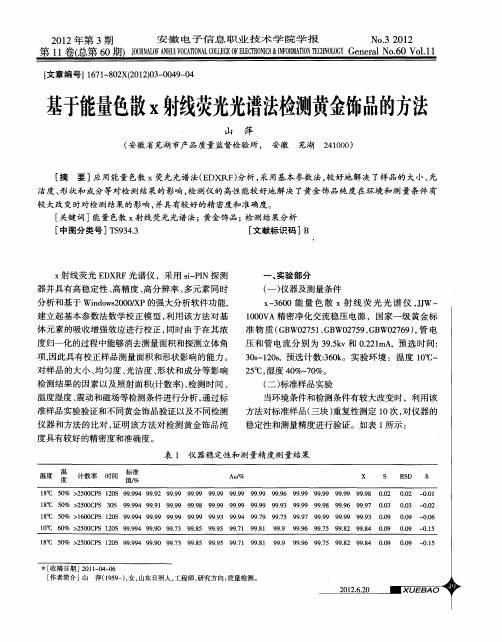 基于能量色散x射线荧光光谱法检测黄金饰品的方法