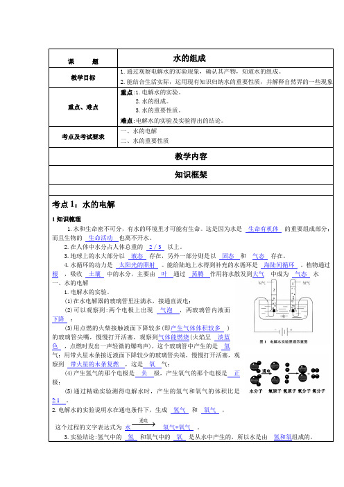 八年级科学教案1.2水的组成