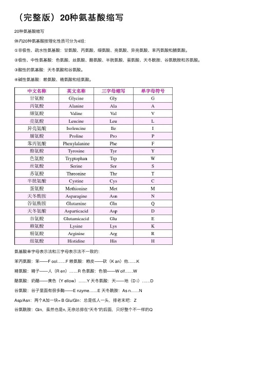 （完整版）20种氨基酸缩写