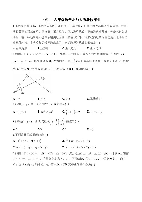 (6)—八年级数学北师大版暑假作业(含答案)