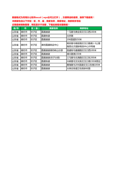 新版山东省潍坊市坊子区圆通快递工商企业公司名录名单黄页大全10家