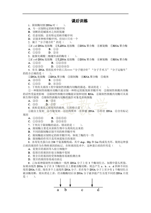 高中生物人教版选修3课后训练 1.1DNA重组技术的基本工具 Word版含解析