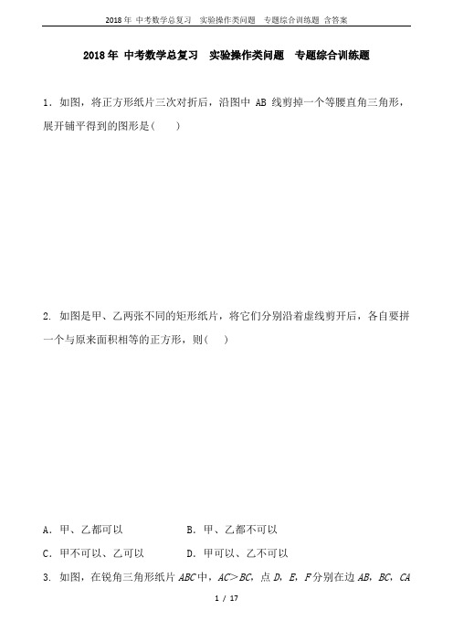 2018年 中考数学总复习  实验操作类问题  专题综合训练题 含答案