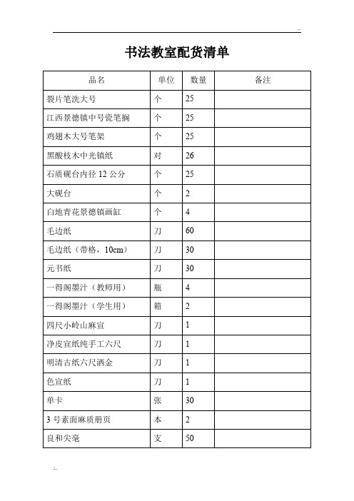 小学书法教室配备清单