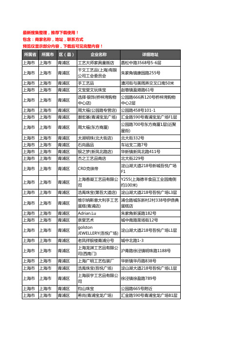 新版上海市上海市青浦区工艺品企业公司商家户名录单联系方式地址大全195家