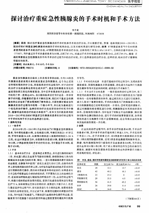 探讨治疗重症急性胰腺炎的手术时机和手术方法
