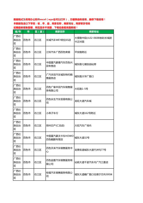 2020新版广西壮族自治区百色市右江区汽贸工商企业公司商家名录名单联系电话号码地址大全155家
