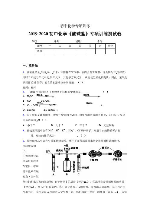 2019-2020学年初中化学《酸碱盐》专项训练模拟测试(含答案) (284)