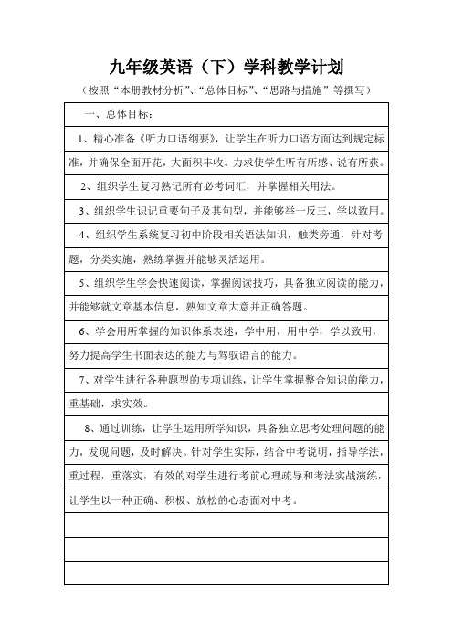 九年级英语(下)学科教学计划
