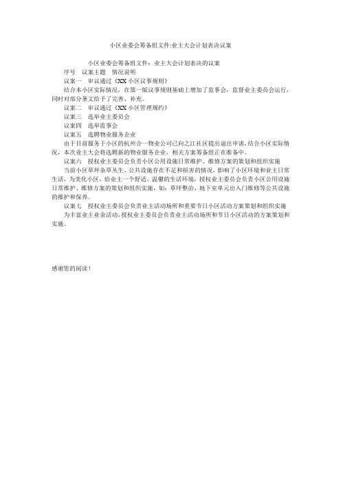 小区业委会筹备组文件-业主大会计划表决议案