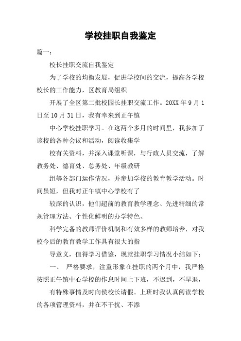 学校挂职自我鉴定