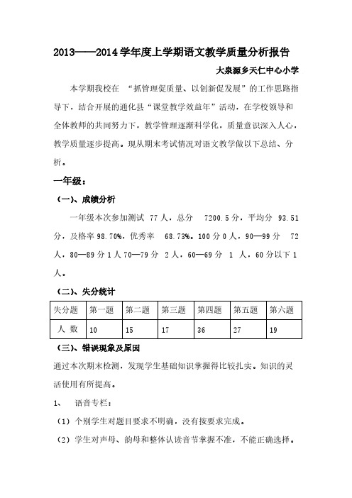 2013-2014语文教学质量剖析上