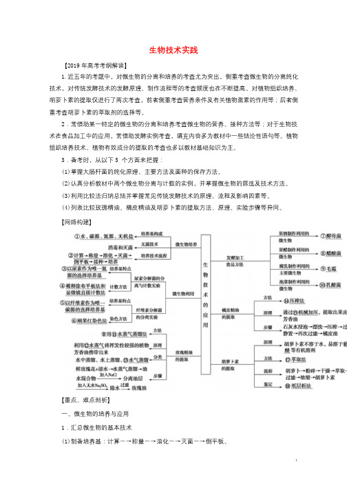 2019年高考生物考纲解读与热点难点突破专题15生物技术实践教学案20190311122