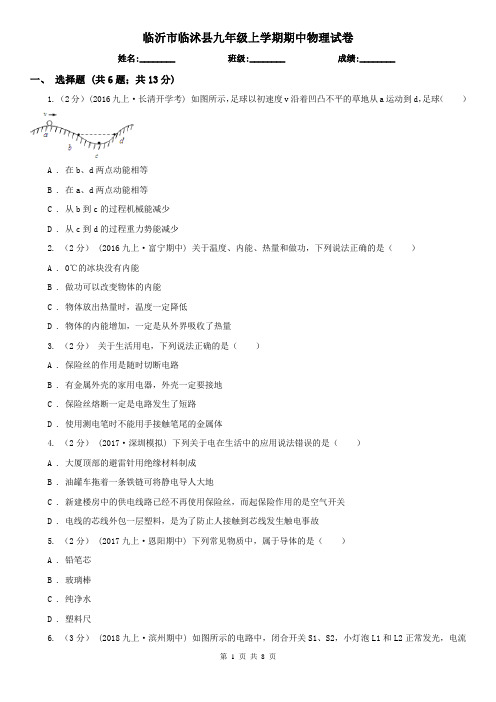 临沂市临沭县九年级上学期期中物理试卷