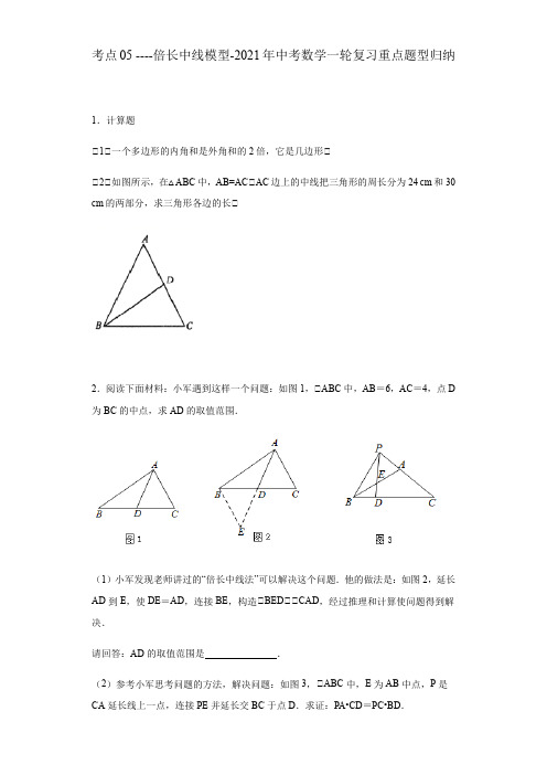 考点05 倍长中线模型-2021年中考数学一轮复习重点题型归纳