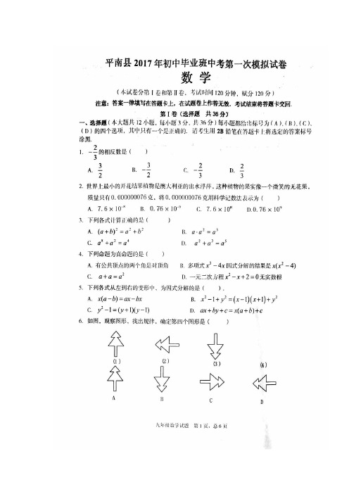 广西贵港市平南县2017届九年级下学期第一次模拟考试数学试题(扫描版)(附答案)