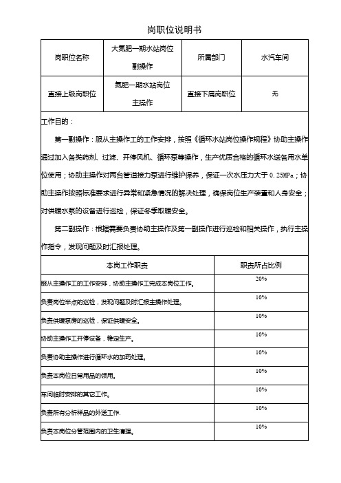 水站副操作工岗职位说明书