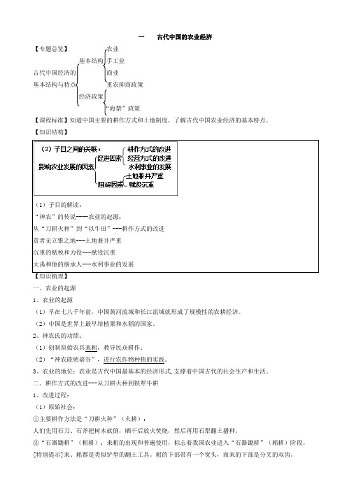 高一历史必修二全册学案：第一单元_古代中国经济的基本结构与特点_一、古代中国的农业经济