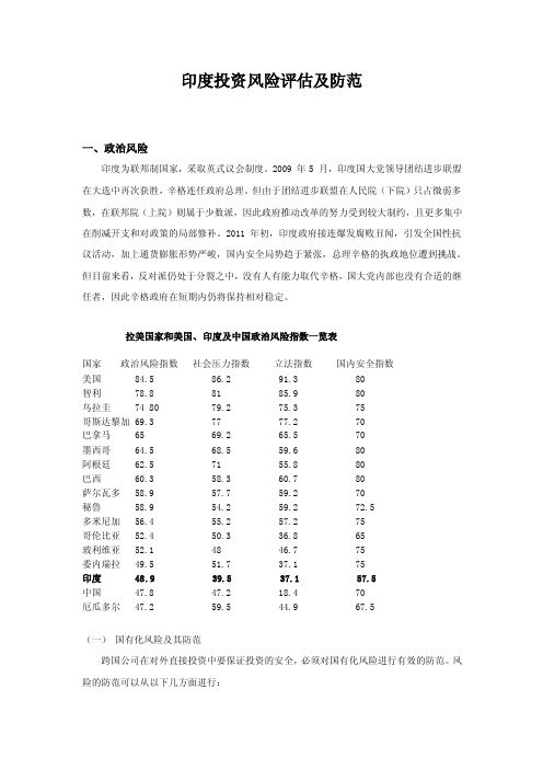 印度投资风险评估