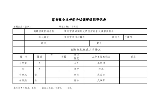 文昌路街道企业劳动争议调解组织登记表