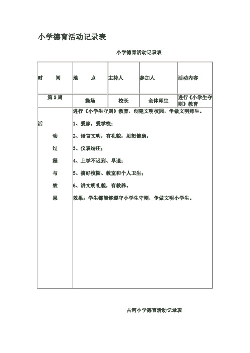 小学德育活动记录表