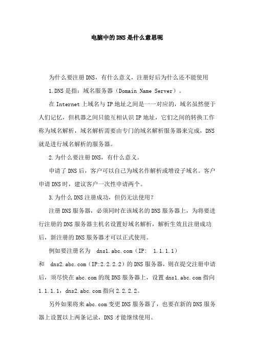 电脑中的DNS是什么意思呢