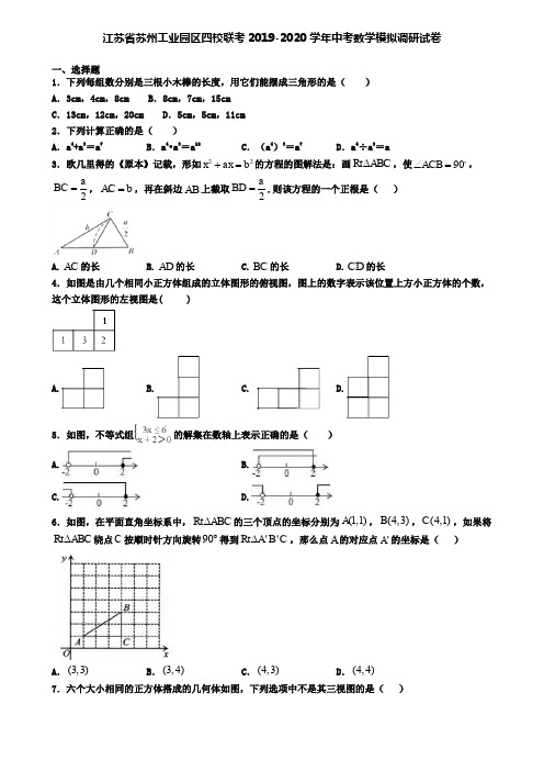 江苏省苏州工业园区四校联考2019-2020学年中考数学模拟调研试卷
