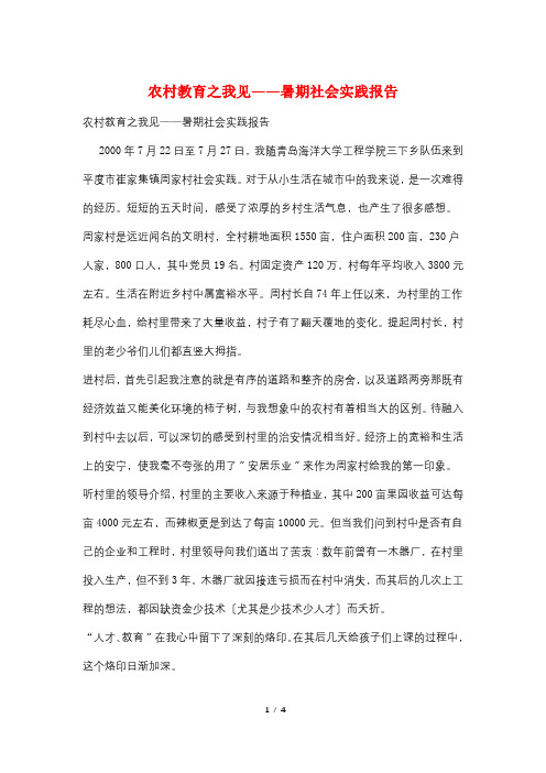 农村教育之我见——暑期社会实践报告