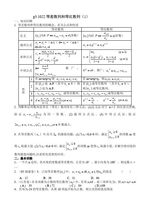 高考数学第一轮总复习100讲(含同步练习) g3.1022等差数列和等比数列(1)_726