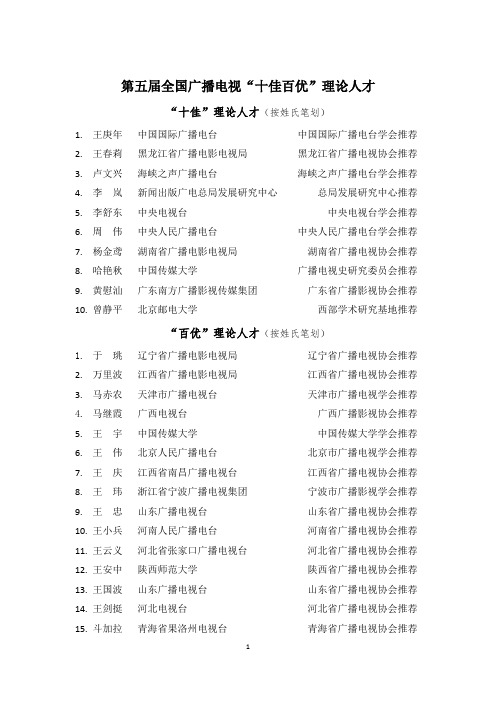 第五届全国广播电视十佳百优”理论人才