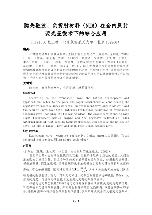 隐失驻波、负折射材料(NIM)在全内反射荧光显微术下的综合应用