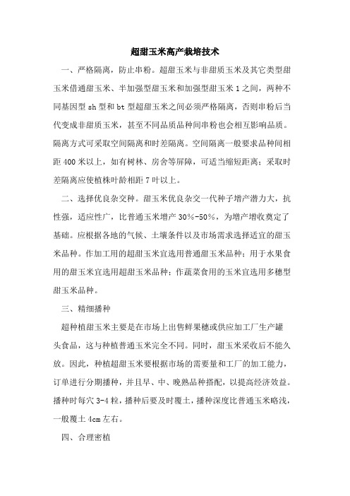 超甜玉米高产栽培技术