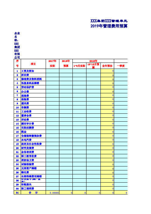 管理费用预算表模板