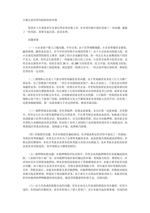 小微企业信贷风险防控的对策