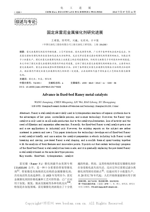 固定床雷尼金属催化剂研究进展