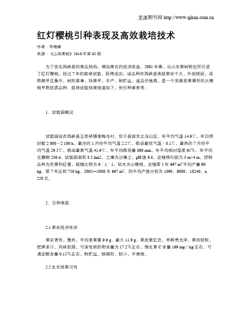 红灯樱桃引种表现及高效栽培技术