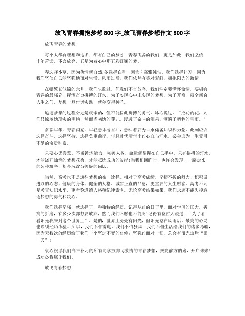 放飞青春拥抱梦想800字_放飞青春梦想作文800字