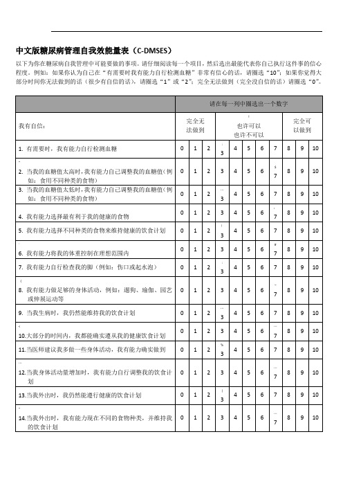 糖尿病管理自我效能量表(C-DMSES)