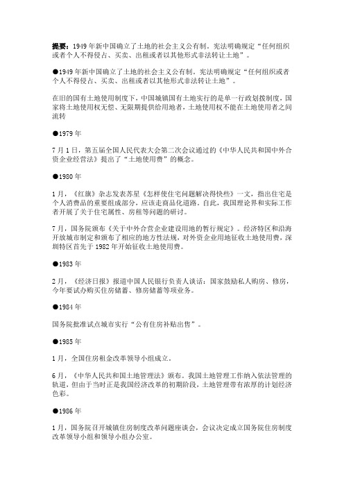 中国房地产大事记(1949