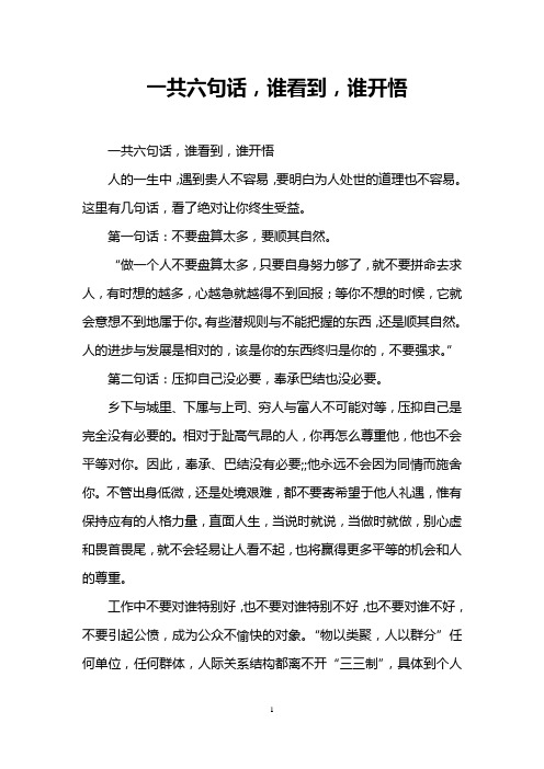 一共六句话,谁看到,谁开悟