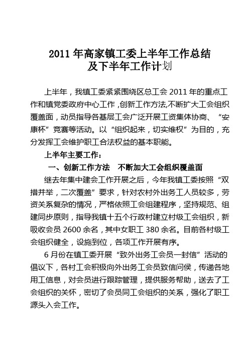 镇工会上半年工作总结及下半年工作计划