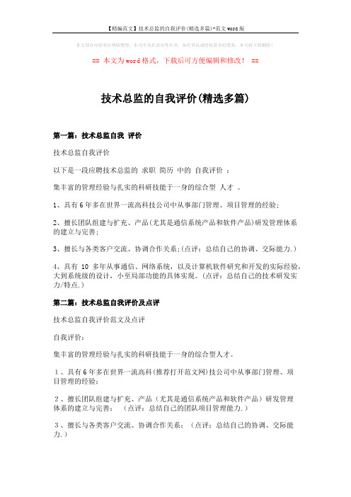 【精编范文】技术总监的自我评价(精选多篇)-范文word版 (3页)