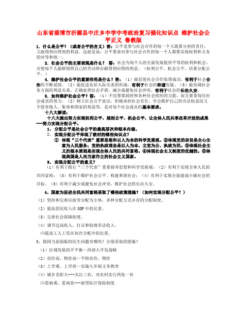 山东省淄博市沂源县中庄乡中学中考政治复习强化知识点 维护社会公平正义 鲁教版