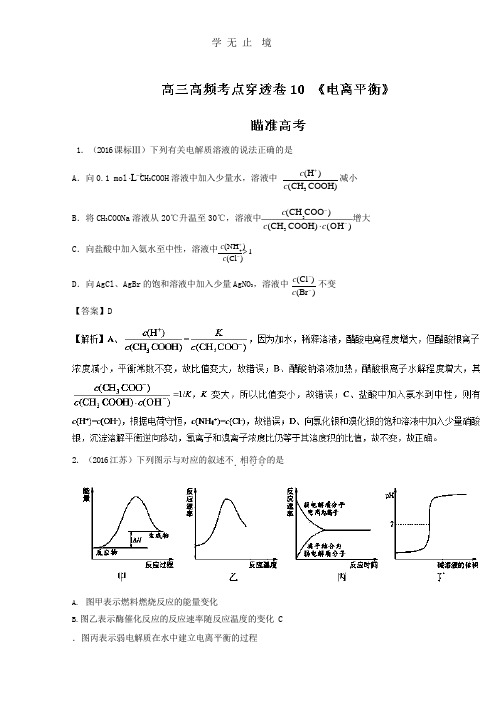 专题10 电离平衡-高考化学高频考点穿透卷 Word版含解析.pptx
